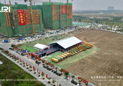 White Event Party Tent 30′ x 40′ Outdoor Conference Tent with Stage Carpet Chairs