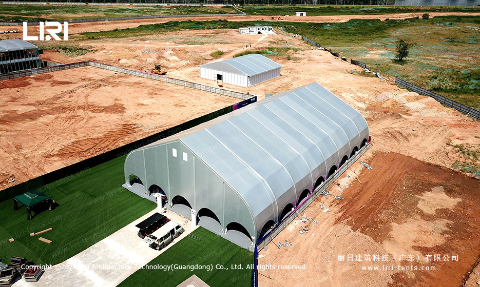 TFS Curve Tent Complex — Aerial Construction Site Overview