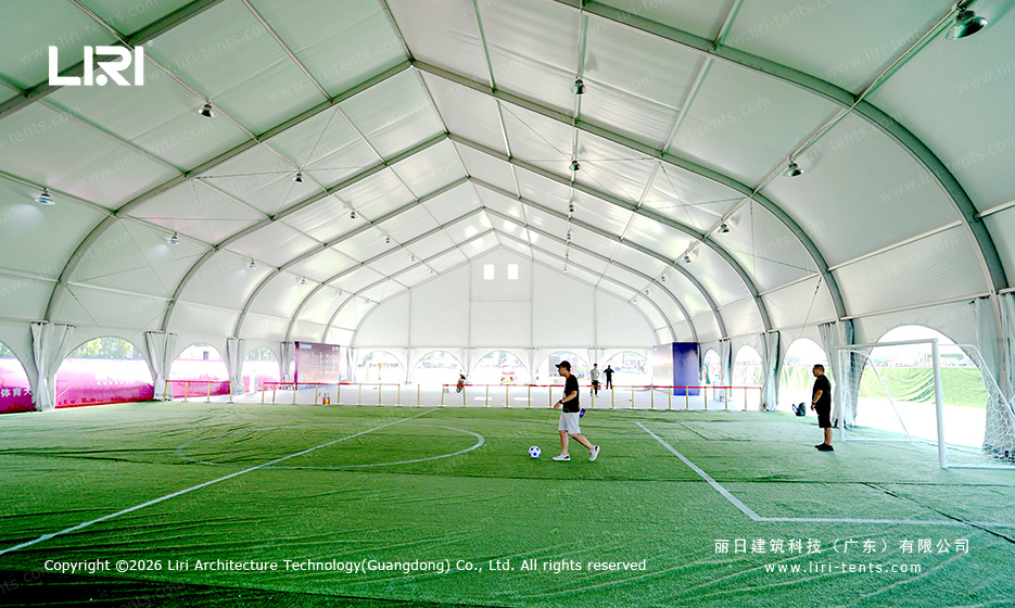 Adult Football Training in a TFS Curve Tent Facility