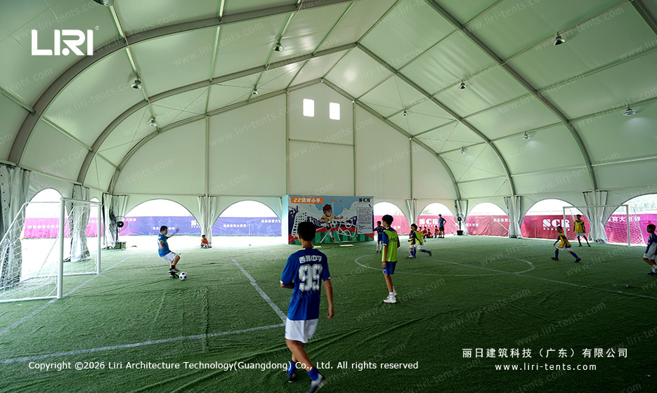 Competitive Youth Match Inside a TFS Curve Tent Stadium