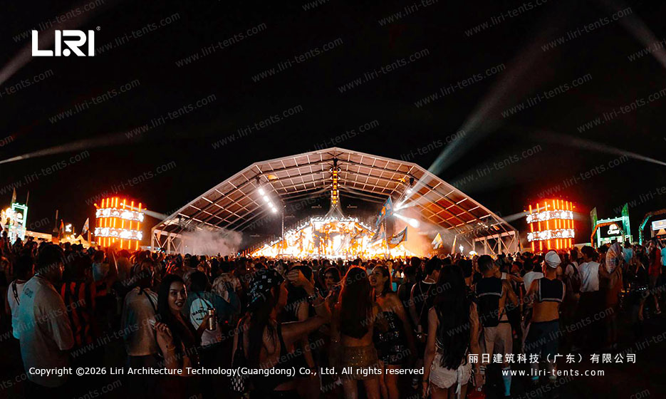 50m x 30m Polygonal Arch Tent Night View