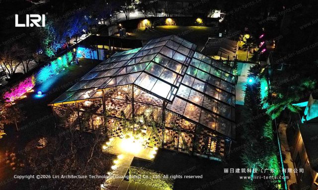 PM30m Pastoral Marquee entrance - glass doors, vintage styling, aluminum frame, luxury event tent