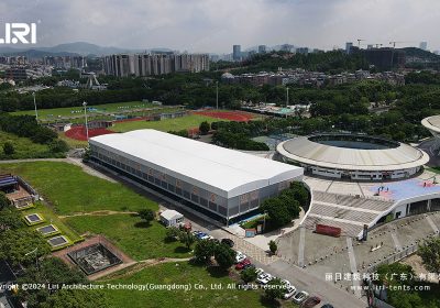 20.5m x 118m Tennis Court Shelter: Clear Span Aluminum Sports Hall