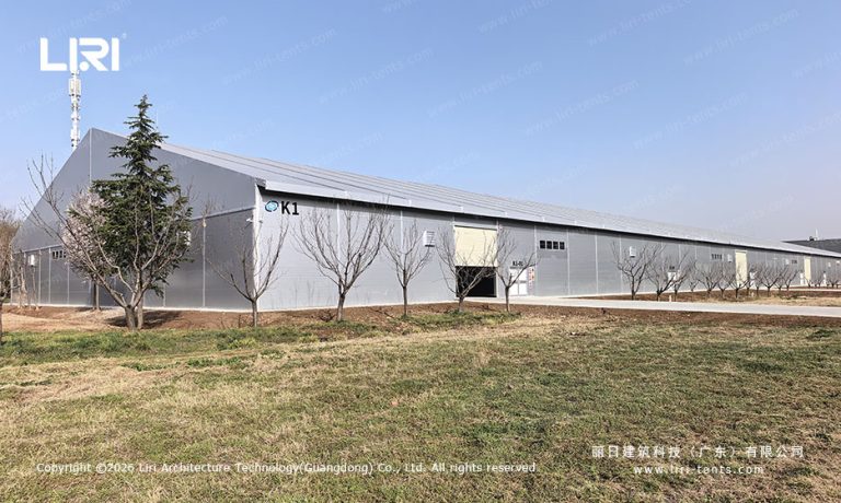 Aircraft hangar tent exterior at Xi'an Jingbian site