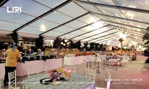 Buffet stations inside clear span marquee