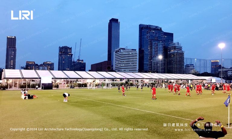 Clear span party tent at FIFA football event