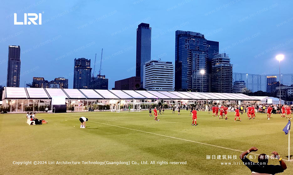 Clear span party tent at FIFA football event