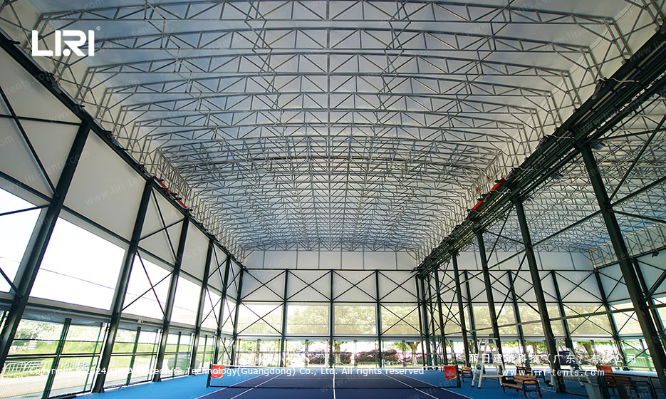 Interior aluminum truss framework of tennis court hall