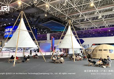 5x5m Lantern Tipi Tent & Panorama Globe Dome: Aviation Expo Lounge Setup