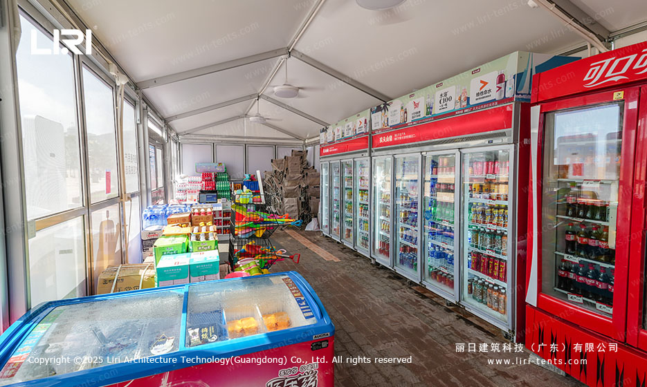 Modular concession tent engineered for salt-resistant marine environment