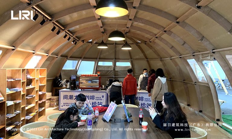 outdoor party tent used for promotional expo at aviation show