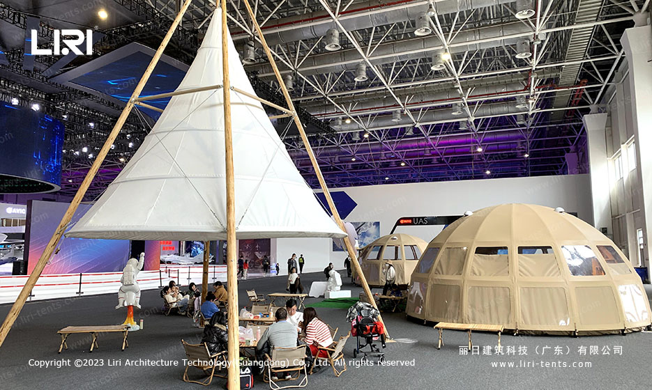 beige panorama globe dome tent used as trade show display