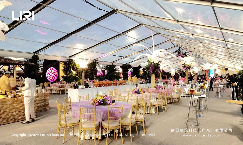 Transparent roof party tent banquet setup