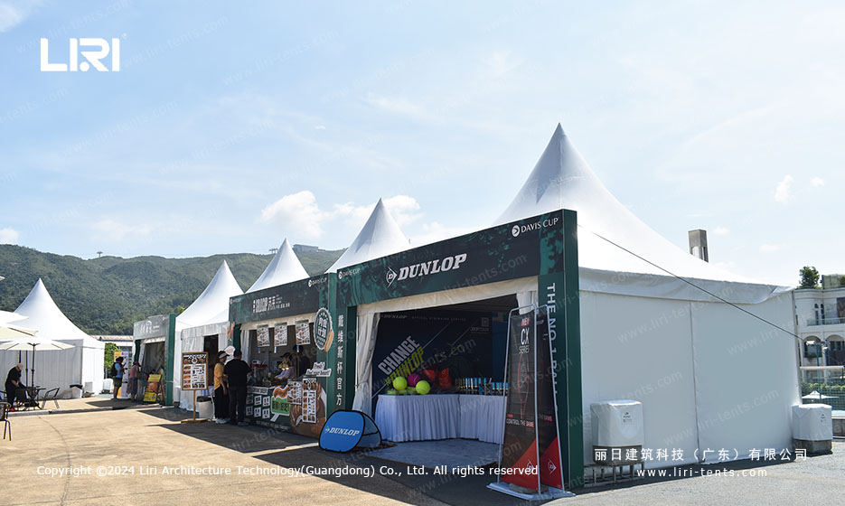 white pagoda party tent for Dunlop VIP retail zone at Hengqin tennis tournament