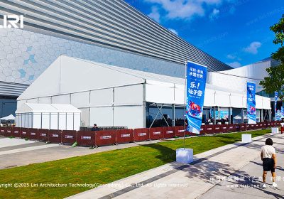 Outdoor Opening Ceremony Party Tent for Urban Plazas | A White A-Frame Setup for an Ice World Brand Launch