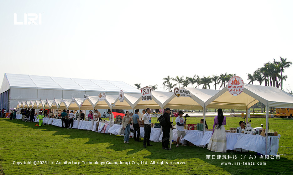 Branded roof of coffee festival tent with logos and graphics