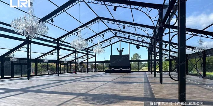 Aluminum Orangery 25x35m | Black Frame Glass Conservatory in an Orchard