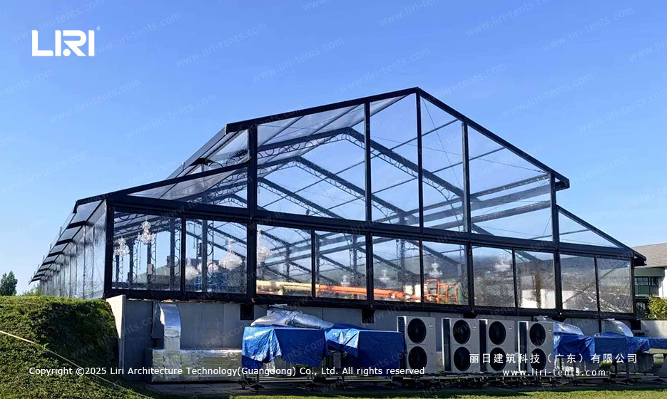 aluminum orangery exterior gable end with glass roof panels